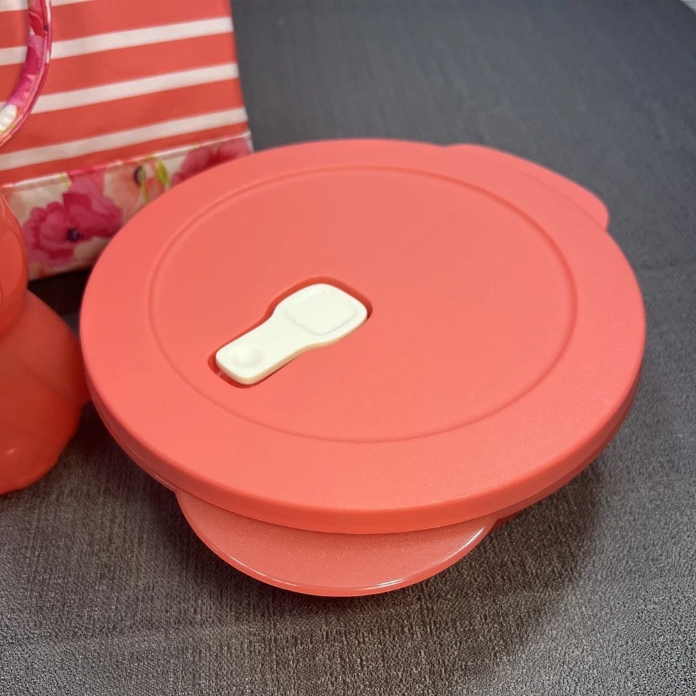 Tupperware Peach/Pink Floral Lunch Insulated Tote Bag with Soup Sandwich & Cup